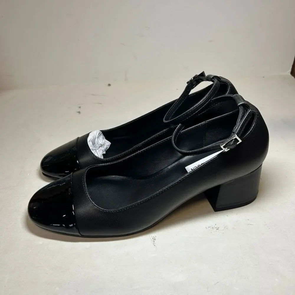 Steve Madden Womens 8.5 M Black Leather Eli Ankle Strap Heels NIB MA3